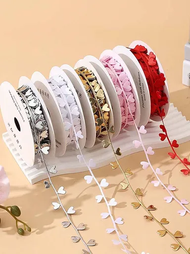 5pc Valentine s Day Colorful Bilateral Heart Yarn Ribbon DIY Bow Hair Accessories Flowers Gift Decorative Packaging Materials
