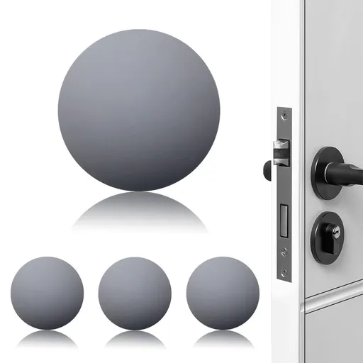 4Pack Door Stoppers Wall Protector Buffer Guard Doorknob Door Handle Bumper Self Adhesive Silencer Soft Rubber Crash Pad for Home Office - Gray circle - Size 4 Pack