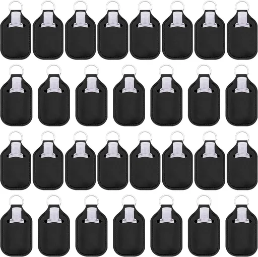 60 Pieces Hand Sanitizer Holder Empty Travel Size Bottles Set Including 30 Pieces Clear Refillable Bottles and 30 Pieces Black Hand Sanitizer Holders for Keychain Backpack and Purse
