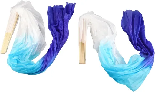 Dance Fan, 1 Pair Long Fan Belly Fans Folding Performance Classical (Blue)