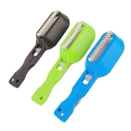 2 in 1 Plastic Fishing Scale Brush Built-in Fish Cutter Fish Skin BrushFish Scaler Fillet Knife Fish Cleaning Tools (3pcs)