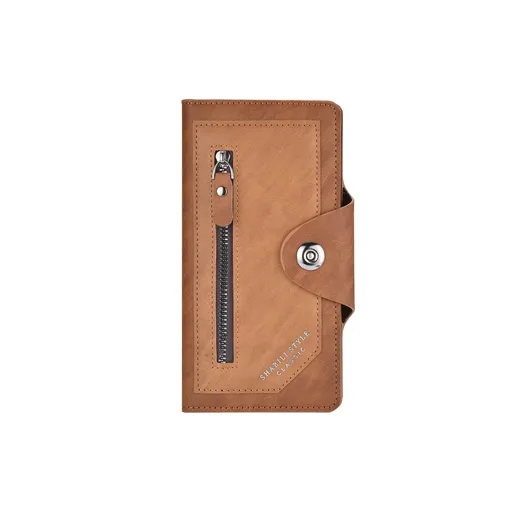 Light coffee Vintage Men's Long Wallet Slim PU Leather Clutch with Multi Card Slots and External Zipper Pocket, Large Capacity Fashion Purse for Daily Use