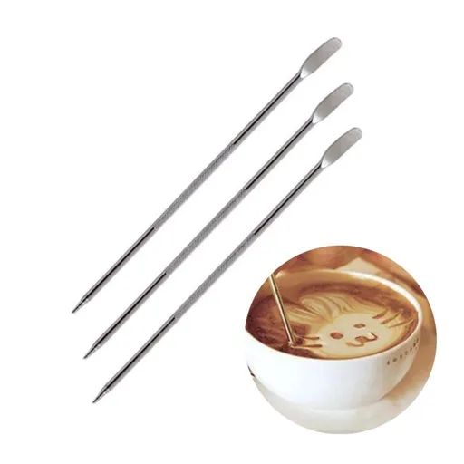 3 Pcs Stainless Steel Coffee Art Pen Coffee Fancy Stitch Barista Tool Cappuccino Latte Spatula Needle for Home Kitchen Cafe