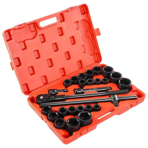 Impact Socket Set 3/4 Inches 27 Piece SAE 7/8 to 2 Inches and Metric 22 to 50 mm
