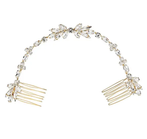 1 Pack Exquisite Crystal Flower Wedding Dress Hair Comb Hair Accessories Creative Soft Chain Bride/Briddie/Girl Comb, Gold