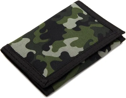 RFID Trifold Canvas Outdoor Sports Wallet for Kids - Front Pocket Wallet with Magic Sticker, camouflage, Small, Novelty