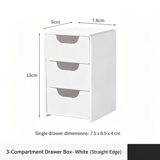 White 3 Grid Small Drawer Organiser, Acrylic Cosmetic Storage Box For Vanity And Bathroom Cabinet