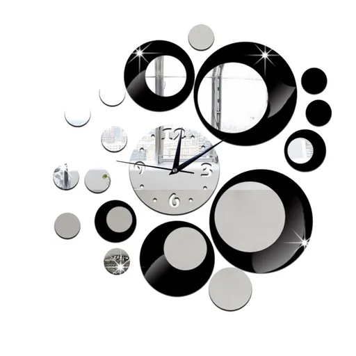 Large Black 3D Acrylic Mirror Wall Clock Sticker, Self-Adhesive Decorative Wall Art for Home and Office