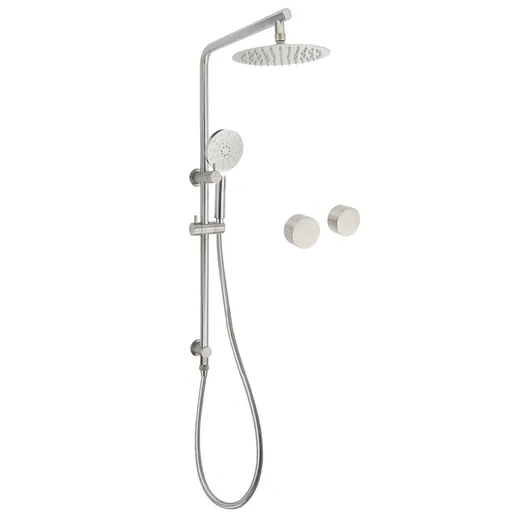 Brushed Nickel Dual Shower Set Sliding Rail Arm 8" Round Head Handheld Twin Taps Valve