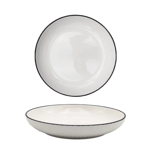 bulk 24 Sorrento Porcelain Embossed Flan Dish w Black Rim 8.5'' 21cm