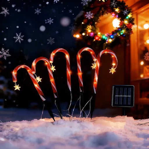 Solar Candy Cane Pathway Lights with Star Accents, 5-Pack Red & White Striped LED Stake Lights, Warm Glow for Christmas Yard, Garden and Holiday Party Display (3PCS)