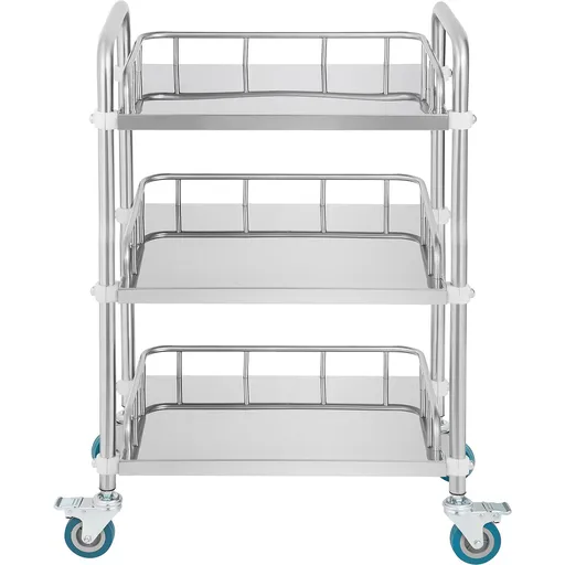 Lab Rolling Cart, 3-Shelf Stainless Steel Rolling Cart, Lab Serving Cart with Swivel Casters, Dental Utility Cart for Clinic, Lab, Hospital, Salon, 26.38"x15.55"x34.13"