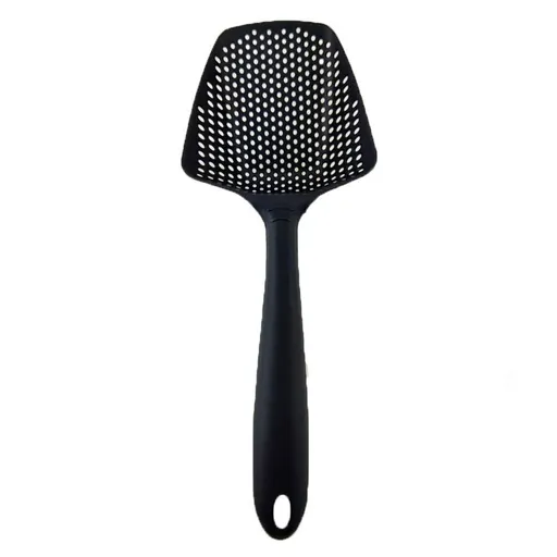 1Pcs Kitchen Strainer Scoop Food Drain Shovel Nylon Slotted Skimmer with Handle for Kitchen Cooking Baking Drain (Black)