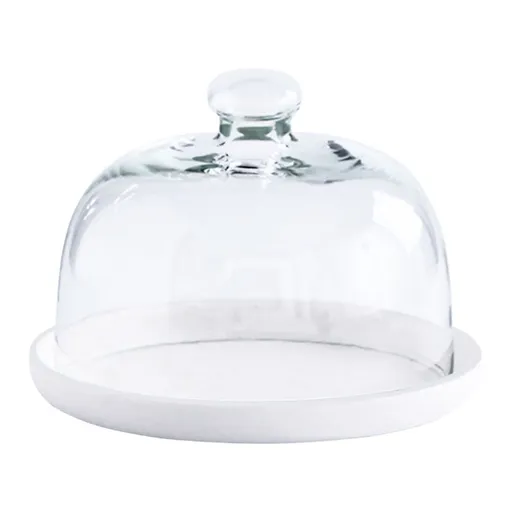 White Ceramic Cake Plate with Glass Cover for Decoration and Fruit Display Stand 7 Inch