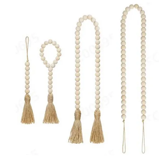 Farmhouse Beads Wood Bead Garland with Tassels Rustic Country Decor Prayer Boho Beads Big Wall Hanging Decor