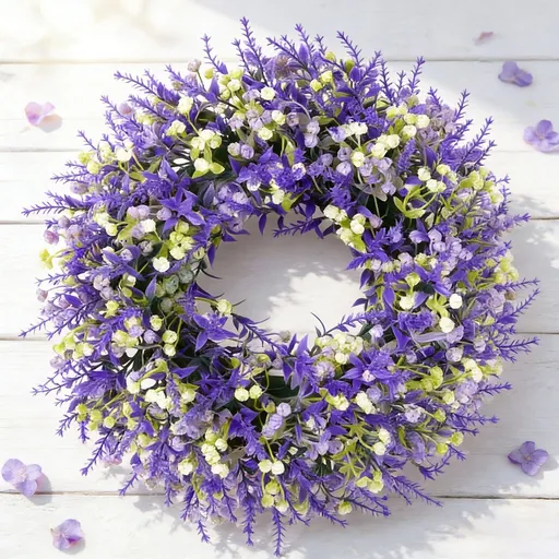 Artificial Floral Wreath Rustic Spring Summer Front Door Wreath Purple White Yellow
