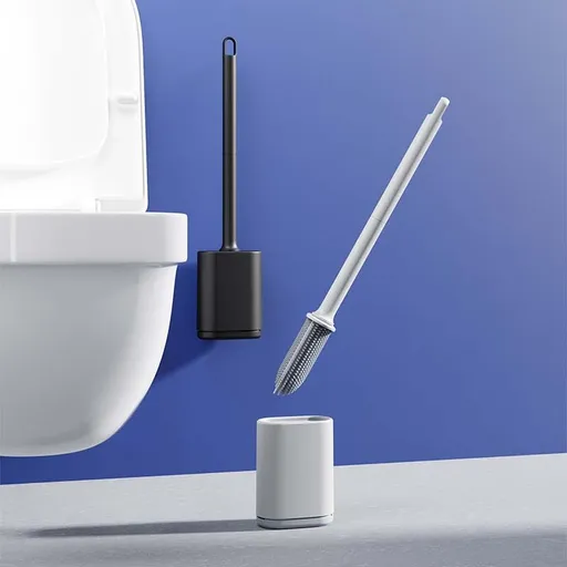 2 Pcs (Black + White) Wall-Mountable Toilet Brush Set – Soft-Tip 360° Cleaning System