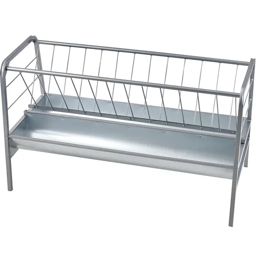 Livestock Hay Feeder, 2 in 1 Grain & Hay Feeder, 80-Gallon Capacity Pasture Feeder, 59" Long Goat Hay Feeder with Deeper Feeding Pan, Heavy Duty Steel Grain & Hay Holder for Sheep Farms Sheds