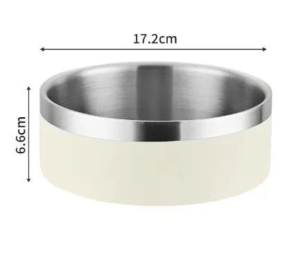 Beige and Silver Premium 304 Stainless Steel Pet Bowl (32oz) - Non-Slip, Anti-Tip Food & Water Dish for Dogs & Cats - Durable & Easy Clean