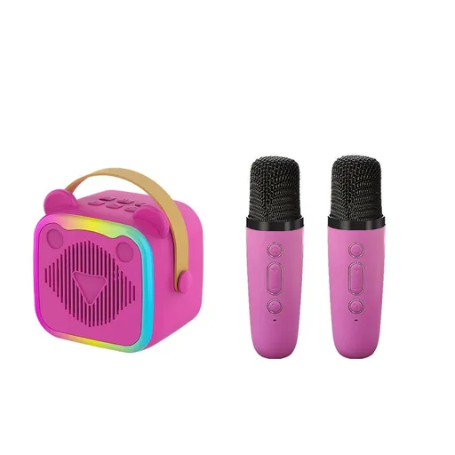 Mini Karaoke Machine Wireless Microphones USB Rechargeable RGB Party Barbie Pink Size 01