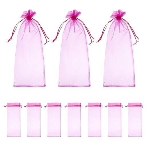 10Pcs Rosy Organza Bags Tall and Slender Wine Bottle Wrapping Bag