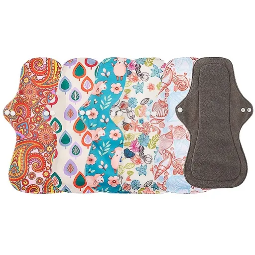 5-Pack 12.79 Inch Reusable Menstrual Pads,Cloth Menstrual Pads,Washable Period Pads with Charcoal Bamboo Absorbency Layers,Fit for Heavy Flow (Extra Large)