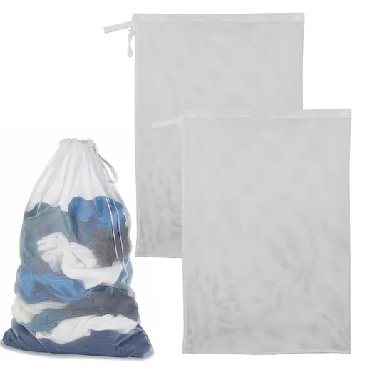 2 Pieces Honeycomb Delicates Laundry Bags, Zippered Mesh Wash Bags for Cotton Clothes, Sheets and Shoes, Black, 60 x 89.9 cm