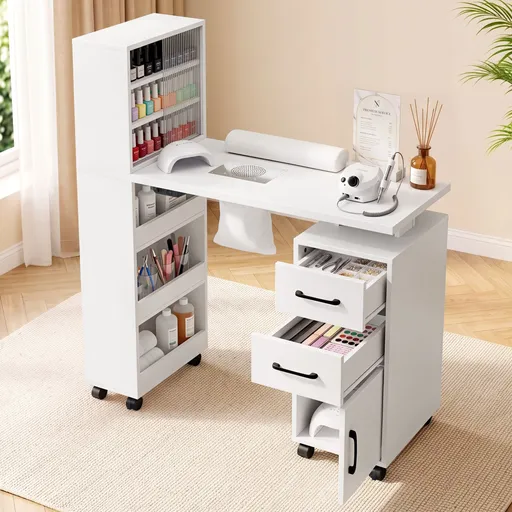 Artiss Manicure Table Nail Desk with Built-in Dust Collector Beauty Salon Station Drawers Shelves Wrist Cushion White
