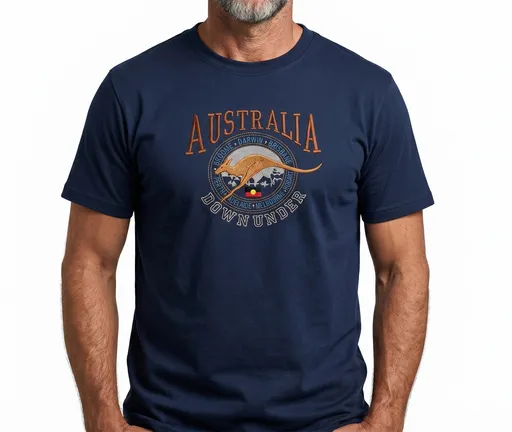 Adult Australia Kangaroo T Shirt Australia Day Souvenir Tee Top 100% Cotton - Navy