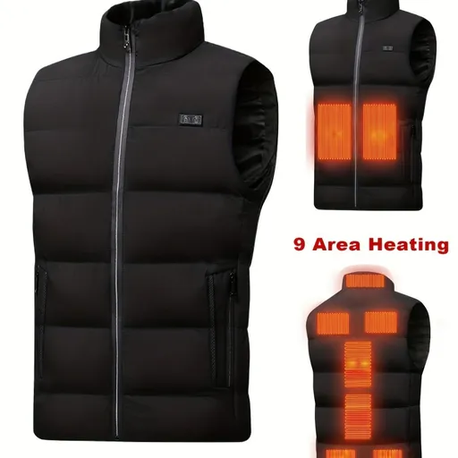 Men'S Heated Vest Electric Heating Gilet Winter Vest Smart Temperature Control - Black - Size 3XL