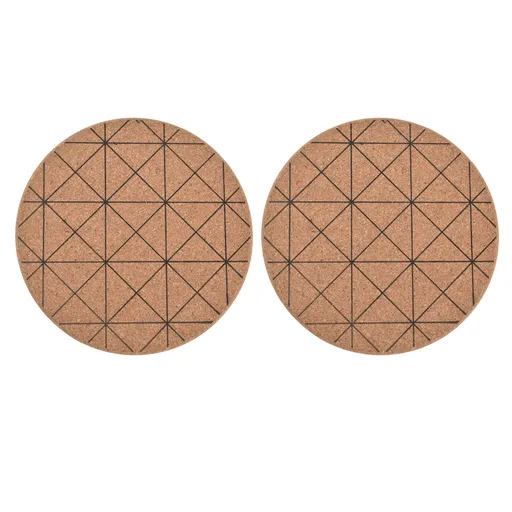2pcs Cork Coasters Safety Design Convenient Practical Glossy Thick Rustic Style Wooden Decoration for KitchensPlaid