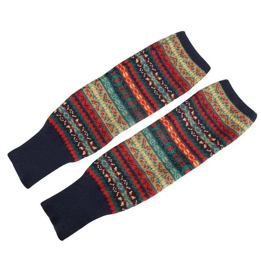 Women Ladies Winter Warm Knit Wool Leg Warmer Woolen Knee Knit Socks Leggings - Navy