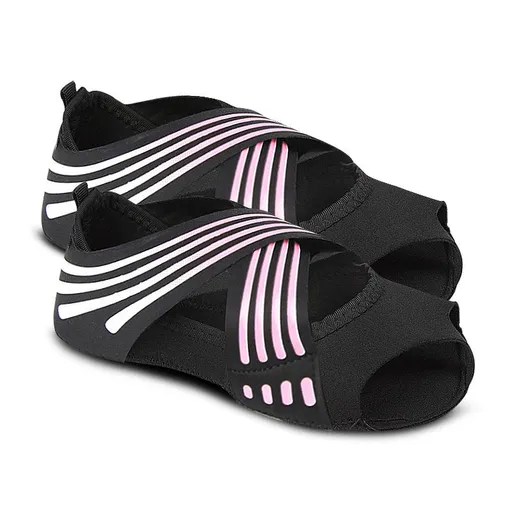 Women's Toeless Yoga Socks Non Slip Grip Pilates Barre Ballet Dance Workout Fitness Socks Pink - L