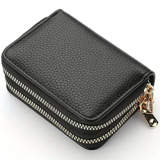Luxury Double Zipper Wallet & Card Holder | Wallet | For Letters, 11 Cards & Coins | PU Leather | Black