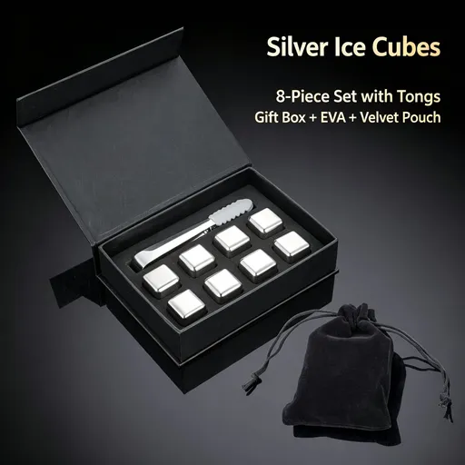 Reusable Chilling Ice Stone Gift Set | Holiday Wine Accessory | Original Color 8‑Pack With Silicone Tongs,EVA Tray,Gift Box & Velvet Pouch
