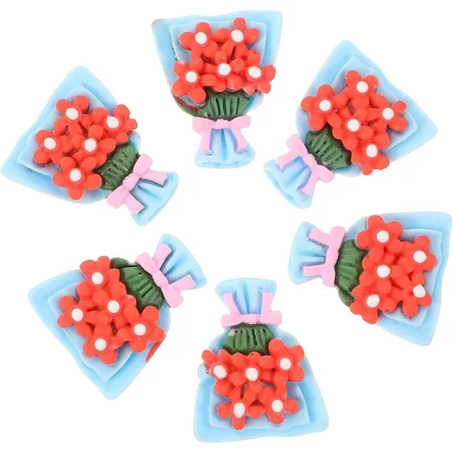 10pcs Miniature Resin Flower Bouquet Charms for DIY Phone Case Decor and Accessories