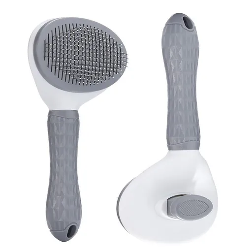Cat Grooming Brush, Self Cleaning Brushes for Dogs Cats Pet Grooming Brush Tool Gently Removes Loose Undercoat (Grey)