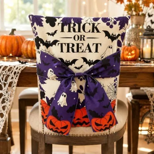 Halloween Dining Chair Slipcover Spooky Chair Back Covers Stretchable Washable Chair Protective Covers for Dining Room Kitchen Office Hotel Seat Decor - A - Size 1Pack