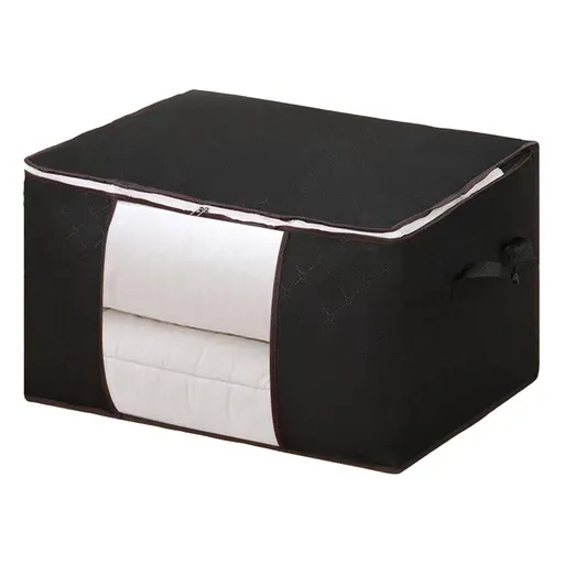 Clothes Storage Bags Fabric Foldable Blanket Storage Container Closet Organizer with Clear Window Reinforced Handle for Clothing Bedding 8PCS Black