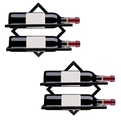 2Pcs Metal Wall Mounted Wine Rack Hanging Wine Bottle Holder Wall Organizer Storage Shelf for Home Kitchen Bar Decor