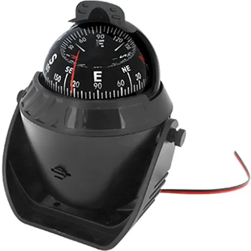 Marine Compass with mounting bracket, waterproof compass bulb, for boats and campers, rotatable instrument panel with lighting, Black
