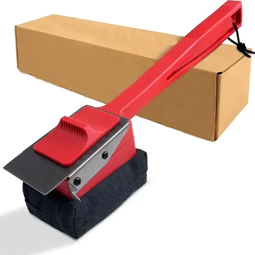 Heat-Resistant BBQ Grill Cleaning Sponge with Dual Handles for Removing Grease and Food Residue from Warm Grill Grates, Red