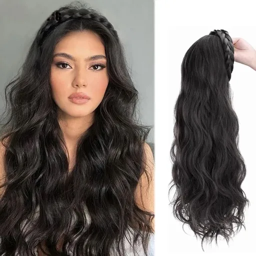 26inch Long Curls Hairpiece Headband Wig With Braid Hair Accessories Synthetic Cover Wig Natural Curls Natural Hairpiece Half Wig