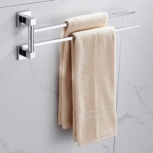 Swivel Towel Rail 2 Tier Stainless Steel Wall Mounted Swing Towel Holder for Bathroom, 2 Bar, Stainless Steel Construction