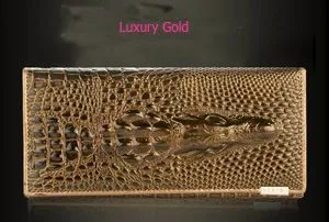 women's wallet, alligator print wallet, genuine leather wallet, long wallet, large capacity wallet, designer wallet, Australian women's fashion, leather accessories, luxury wallet, zippered wallet - Gold - Size 1PCS
