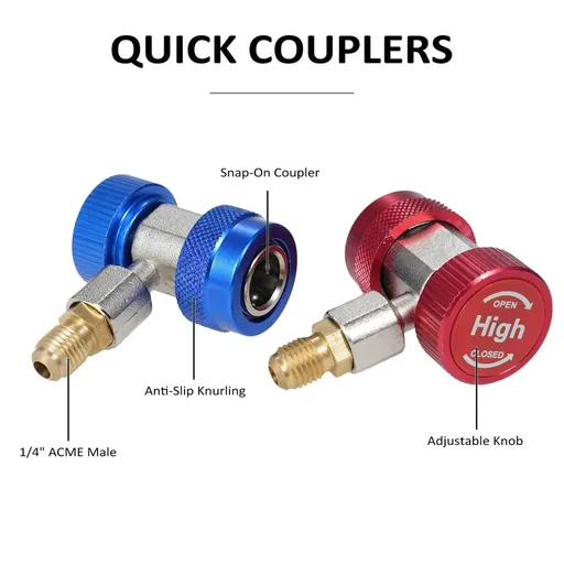 134 A/C R134A Adapter Set With Puncture Style R134A Can Tap, AC R134A Quick Coupler Hose Connector Fitting Kit With Tank Adapter & Valve Core Remover