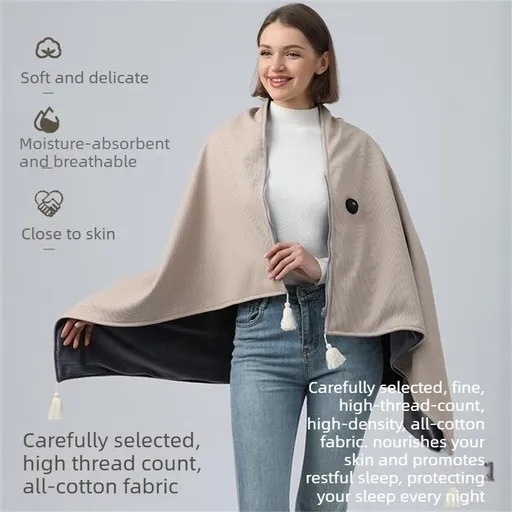 USB Heated Shawl Wrap Blanket, Portable Electric Heating Poncho for Office Desk, Travel & Lounging-cream