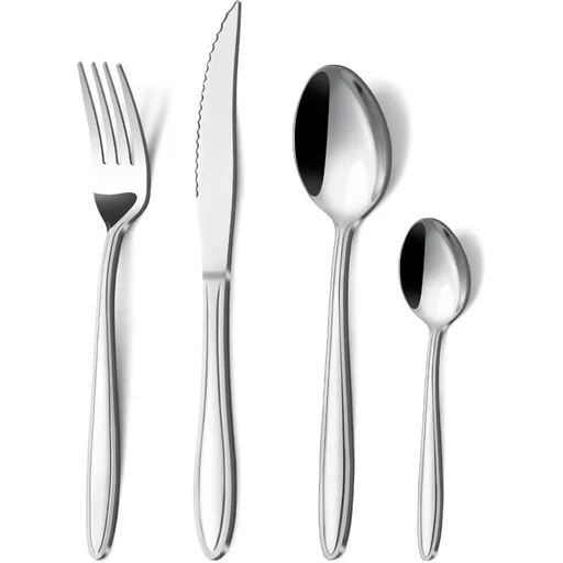24, Fork and Spoon Dishwasher Safe Piece Stainless Steel Cutlery Set for 6 People with Straight Handles Elegant Cutlery Set Including Knife