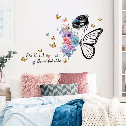 Wall Decals Inspirational Quote Colorful Butterfly Girl Flower Design Home Decor