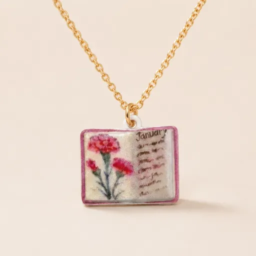 Vintage-style book necklace with January birthday flowers, a luxurious gold-plated bronze exquisite floral pendant gift